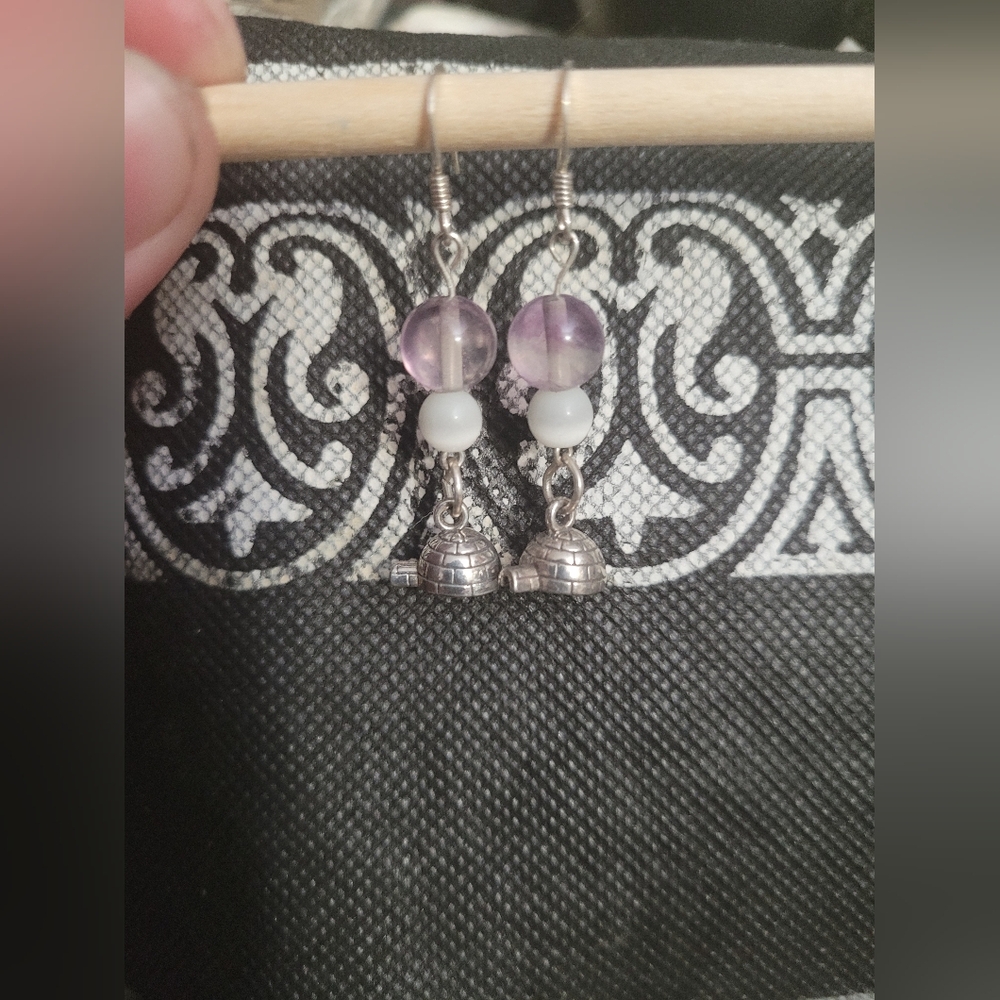 .925 Sterling Silver and Purple Igloo Earrings